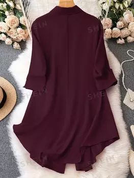 LUNE Женское платье больших размеров, простой Однотонный цвет, костюмный воротник Shein, пурпурно-красный