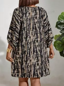 LUNE Женское платье больших размеров с Длинными рукавами-фонариками и принтом Shein, черный