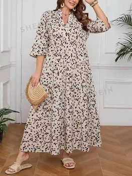 LUNE Женское повседневное платье большого размера, с точечным принтом, 4 оборками и длиной в пол. надеть на свадьбу Shein, мультиколор