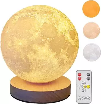Лунная лампа, большой вращающийся светодиодный лунный свет, 3D-светящаяся лунная лампа, 3-цветный светодиодный лунный свет, магнитная зарядка с дистанционным управлением, лунная лампа с 3D-печатью и таймером yozhiqu