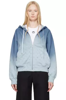 Лунный выцветший флисовый худи на молнии Marine Serre, синий