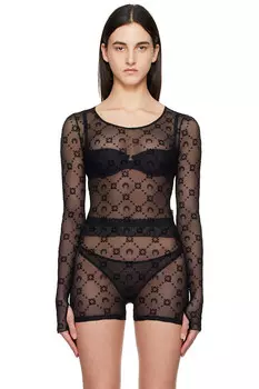 Лунорамный мешовый флокированный укороченный топ Second Skin Marine Serre, черный