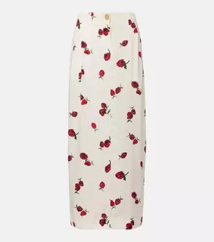 Лусиан юбка макси из печатного твила Khaite, Rasperry/Cream