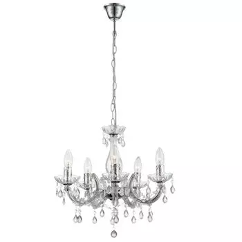 Люстра, 5 лампочек, хрустальные подвески, прозрачный, хром, D 44 см Globo Lighting