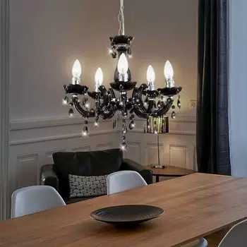 Люстра, 5 лампочек, кристаллы, черный, хром, В 128 см etc-shop