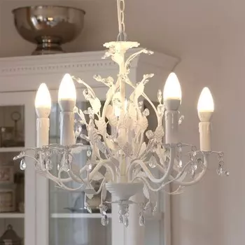 Люстра LEAVES 5-рожковая белая с листьями и кристаллами Grafelstein, белый