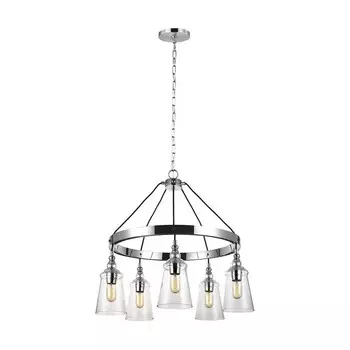 Люстра QUINTIESSE Loras E27 5x40W сталь, хром; Пузырьковое стекло прозрачное H: 66 см 72,7 см с регулируемой высотой и яркостью Elstead Lighting