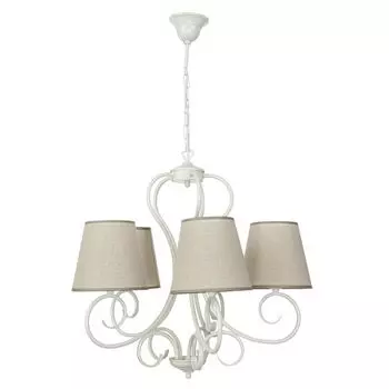 Люстра с абажуром бежево-белый 5 рожков 55см подвесной светильник E27 в стиле кантри столовая гостиная Licht-Erlebnisse, мультиколор