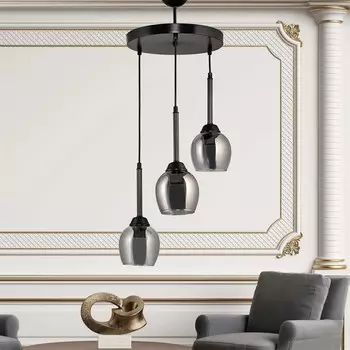 Люстра Safir Light из дымчатого стекла, 3 предмета с подносом - черный