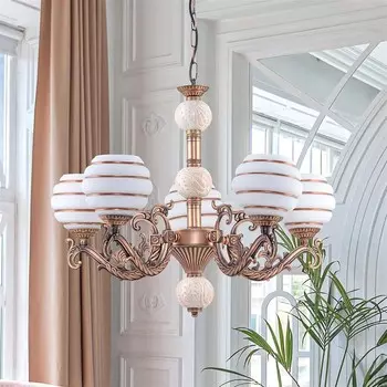 Люстра Safir Light Zamak Brown Striped, 5 частей, с деталями из плитки - медь