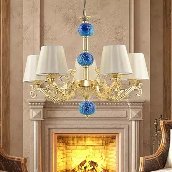 Люстра Safir Light Zamak Cream, 5 частей, с деталями из плитки - золото