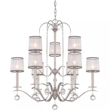 Люстра Whitney, императорское серебро, бело-серая органза, хрустальный декор, 9 лампочек Elstead Lighting