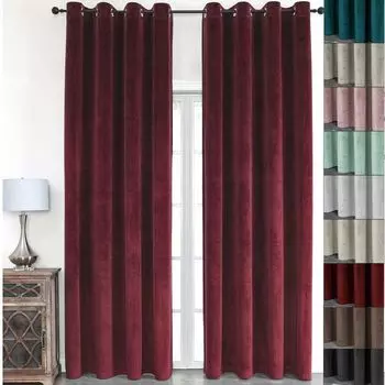 Люверсы для штор Бархатные непрозрачные шторы 140 (Ш) x 245 (Д) Шторы с люверсами Подвесные люверсы Светло-коричневые Упаковка из 1 шт. Cleanlevel EST 2016, бордовый