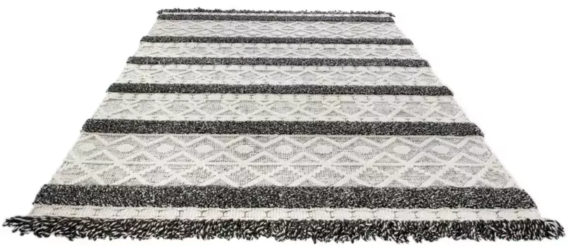 LUXOR живой шерстяной ковер "Фано", прямоугольный, чистая шерсть, ручная работа, с бахромой, гостиная LUXOR living 160х230 см, кремовый/черный