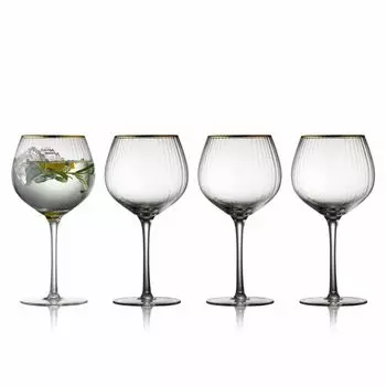 Lyngby Glass Gin & Tonic Glass Palermo Gold, набор из 4 шт., стакан с золотой каймой, прозрачный, 650 мл, 12061 Scandinavian Lifestyle