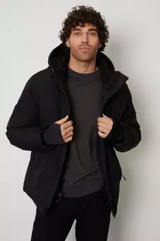 Лыжная куртка с капюшоном на подкладке из микрофлиса Threadbare, черный