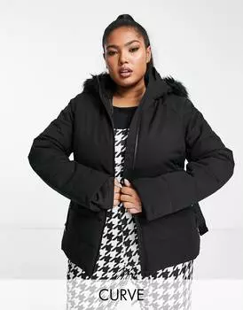 Лыжная куртка с поясом и капюшоном из искусственного меха ASOS 4505 Curve
