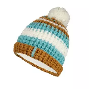 Лыжная шапка Hallingdal Bobble Cap цвета охры, светло-голубая TROLLKIDS, светлая охра/светлая бирюза