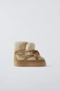 Лыжные ботинки из искусственной овчины ZARA, песочно-коричневый