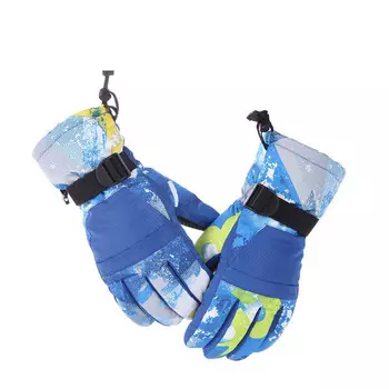 Лыжные перчатки Kuang-Chi с сенсорным экраном для мужчин и женщин зимой, теплые и морозостойкие, а также бархатные и утолщенные, нескользящие водонепроницаемые велосипедные перчатки для альпинизма для родителей и детей, синие, размер XS