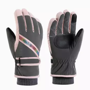 Лыжные перчатки Kuang-Chi женские зимние бархатные утолщенные ветрозащитные водонепроницаемые светоотражающие спортивные велосипедные перчатки на открытом воздухе теплые и морозостойкие перчатки розового цвета, один размер подходит всем