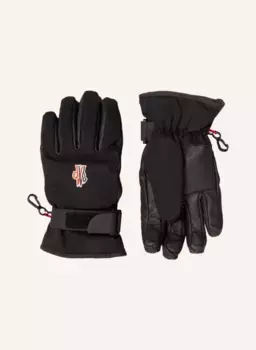 Лыжные перчатки с кожей Moncler Enfant, черный