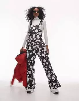 Лыжный комбинезон Topshop Sno с черно-белым точечным принтом мужского прямого кроя