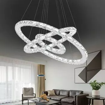 LZQ 72W LED Crystal Design Подвесной светильник Потолочный светильник Потолочный светильник Подвесной светильник Креативная люстра Три кольца Холодная белая люстра [Класс энергопотребления A++], серебро