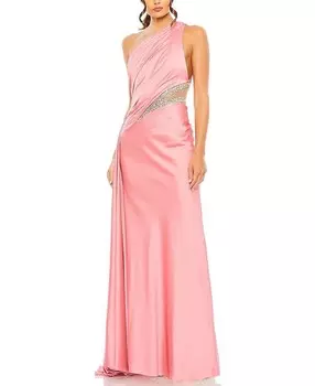 Mac Duggal Атласное платье на одно плечо с украшением, оранжевый