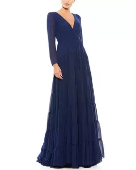 Mac Duggal Многоуровневое платье с искусственным запахом и иллюзией, синий