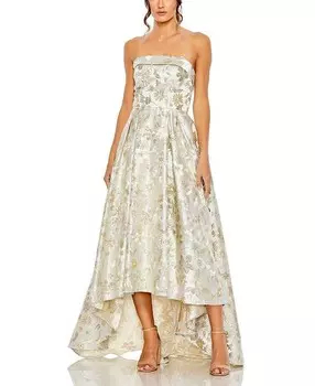 Mac Duggal Парчовое платье без бретелек с золотым цветочным принтом и высоким низким вырезом, мультиколор