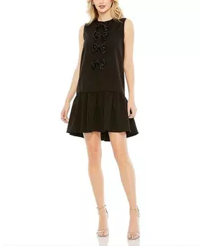 Mac Duggal Платье А-силуэта без рукавов с бантом и многоуровневым подолом, черный