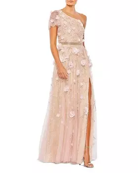 Mac Duggal Платье на одно плечо с 3D цветочным принтом, красный