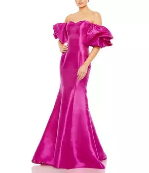 Mac Duggal Платье-русалка с открытыми плечами и короткими рукавами, розовый