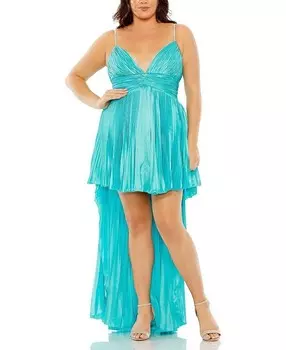 Mac Duggal Плиссированное платье со стразами и высоким низом, синий