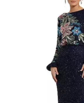 Mac Duggal Разноцветное платье с высоким воротником и цветочным принтом, синий