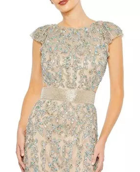 Mac Duggal Украшенное платье с вырезами на шнуровке и короткими рукавами, коричневый/бежевый