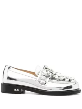 MACH & MACH лоферы с кристаллами, серебряный