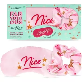 MAD Beauty FabYuleOus Рождественская двусторонняя маска для сна Naughty or Nice и набор резинок для волос Мягкие и удобные для хорошего ночного сна Симпатичная новинка Тени для глаз Sleep Soundly Резинка для волос с хвостиком