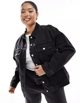 Madewell Plus черная джинсовая куртка оверсайз