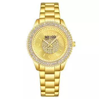 Madison 5532 Кварцевые часы 38 мм с кристаллами на безеле и браслетом из нержавеющей стали на внутреннем циферблате шириной 18 мм SO&CO, золото