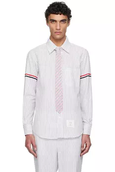 Мадрасская хлопковая рубашка с манжетами на рукавах Thom Browne, белый