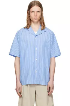 Мадс поплиновая полосатая рубашка с коротким рукавом Norse Projects, синий