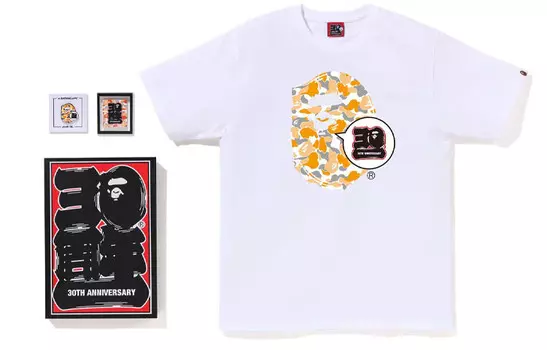 Магазин BAPE Fukuoka Bape 30th Anniversary Ape Head Tee Set A Bathing Ape, белый/оранжевый