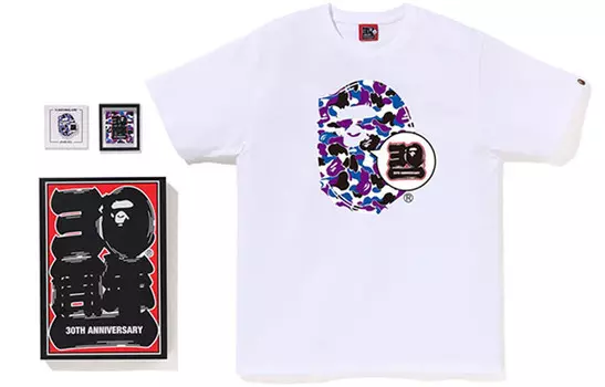 Магазин BAPE в Гонконге Bape 30th Anniversary Ape Head Tee Set A Bathing Ape, белый/фиолетовый