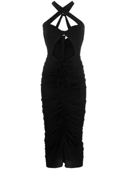 Magda Butrym платье миди с цветочной аппликацией, черный