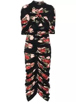 Magda Butrym платье миди со сборками и принтом, черный