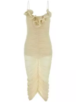 Magda Butrym полупрозрачное платье миди со сборками, нейтральный цвет