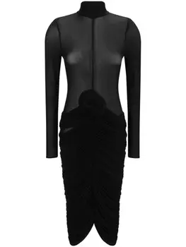 Magda Butrym прозрачное платье миди с высоким воротом, черный