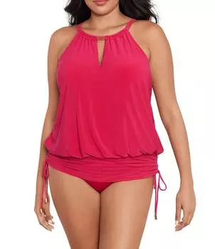 Magicsuit плюс размер Susan, однотонное платье на косточках, блузка с высоким воротником и завязками по бокам, цельное трансформируемое платье для плавания, розовый